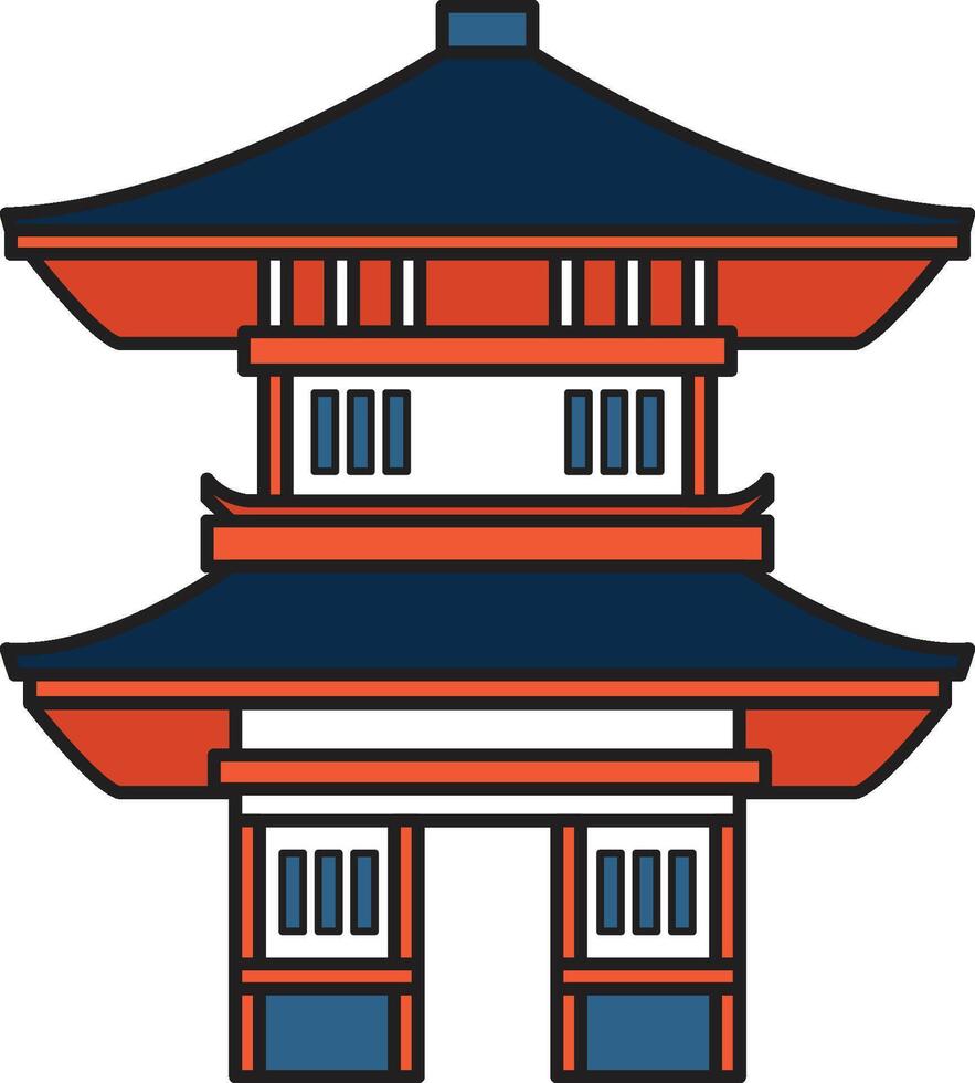 Hand Drawn Japanese and Chinese style pavilions or pagodas in flat style vector