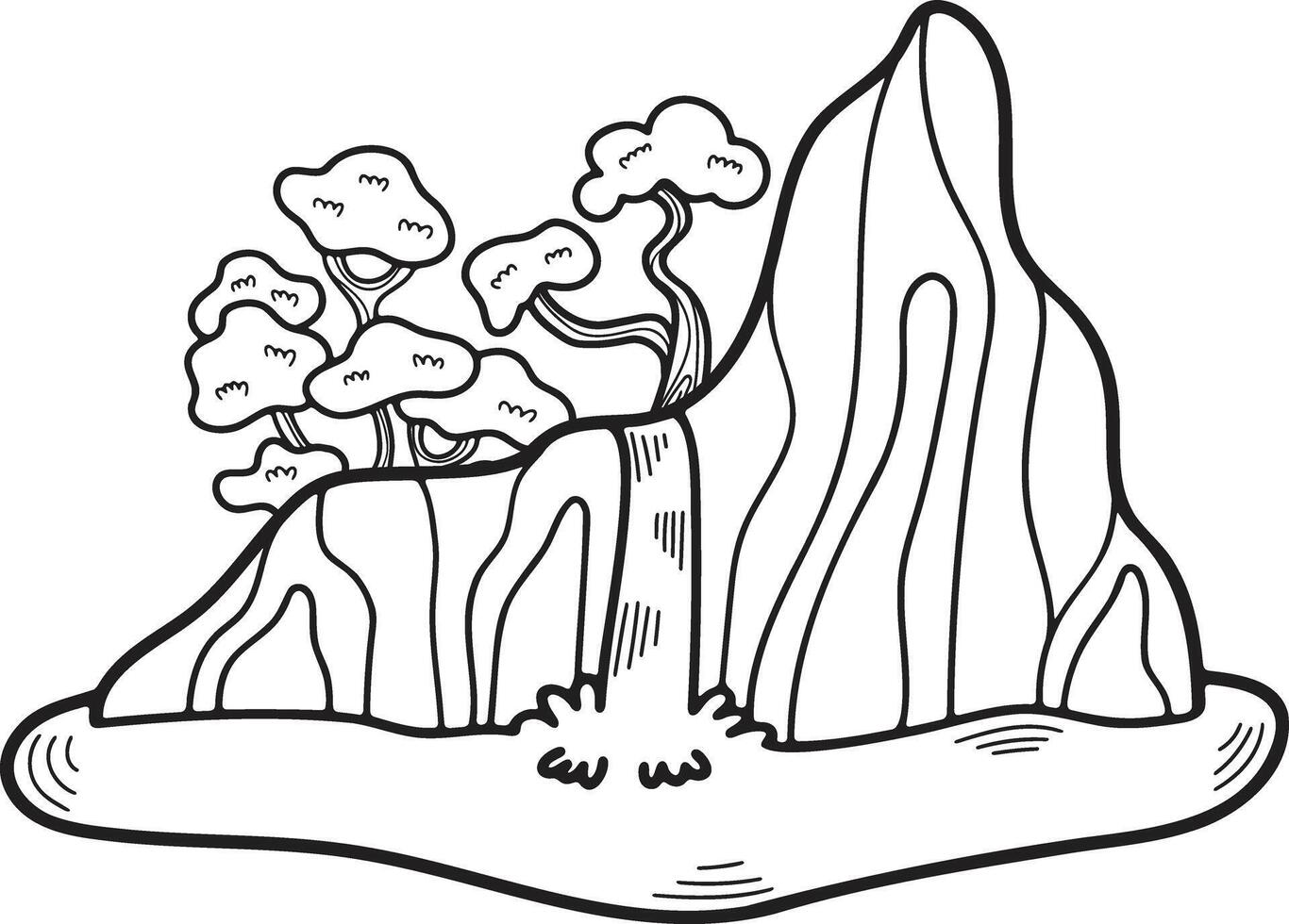 Hand Drawn island and waterfall in flat style vector