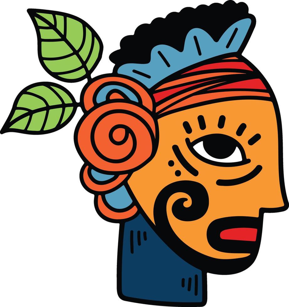 mano dibujado tribal máscara en plano estilo vector