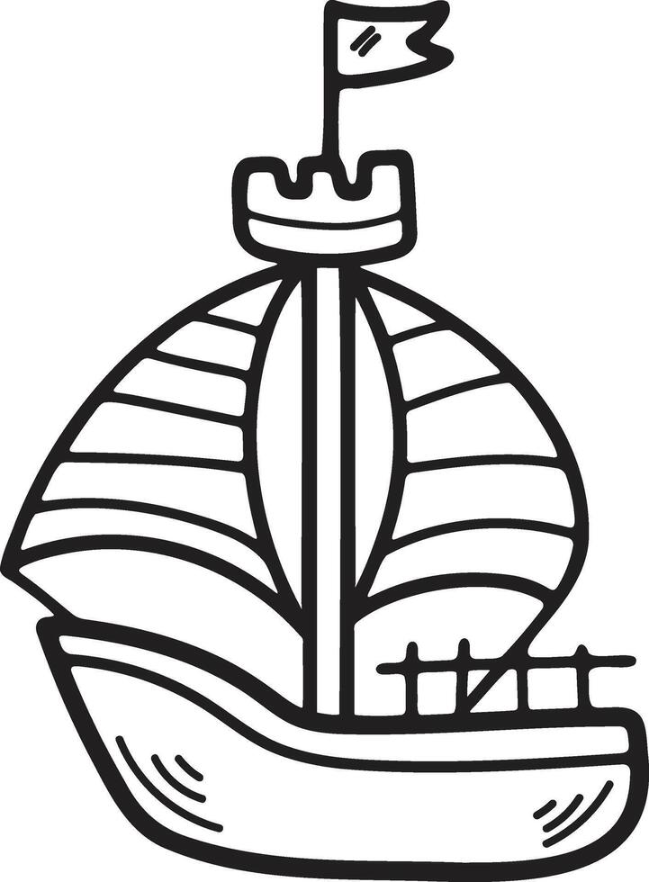 Hand Drawn Sailboat or fishing boat in flat style vector