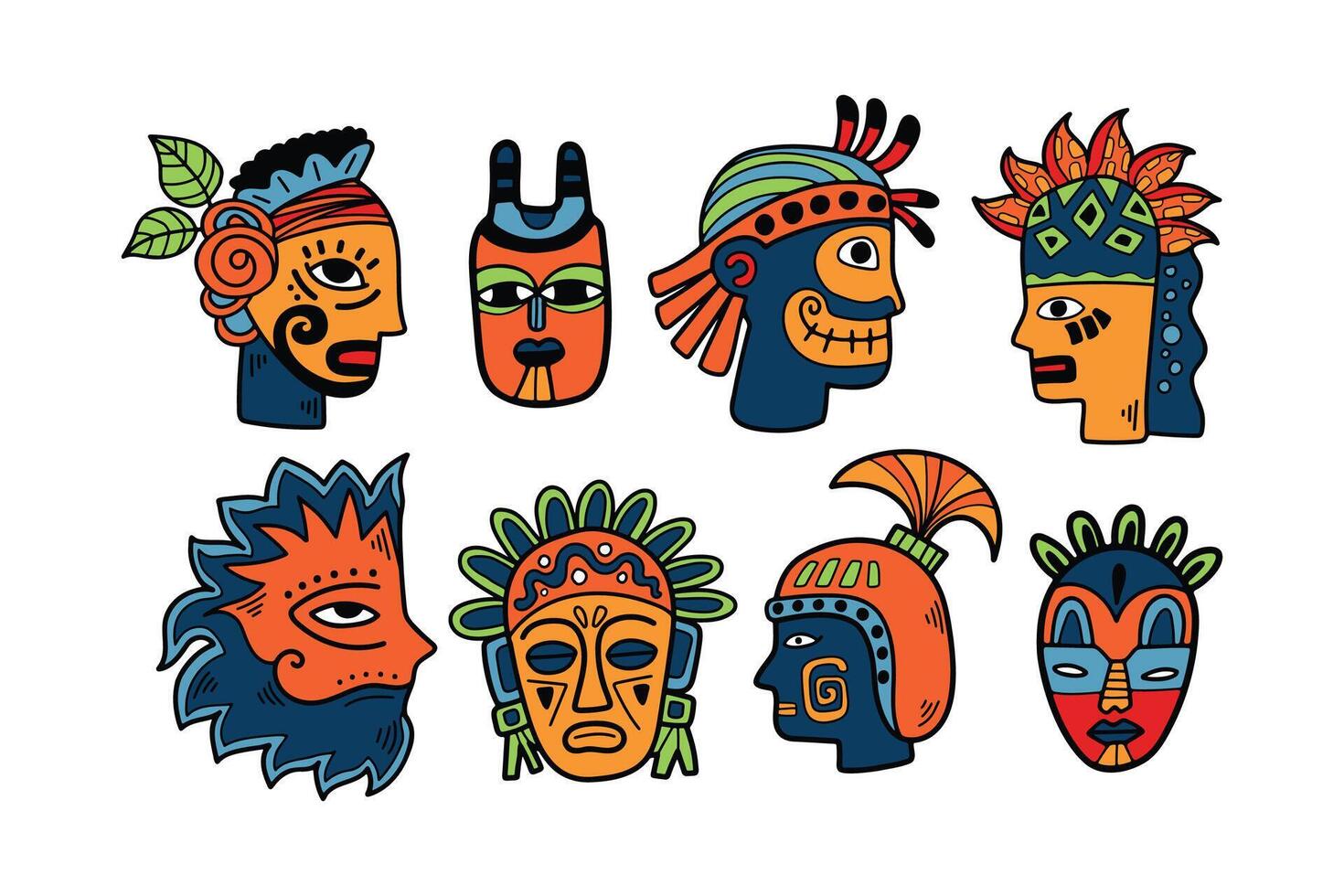 mano dibujado tribal máscara en plano estilo vector