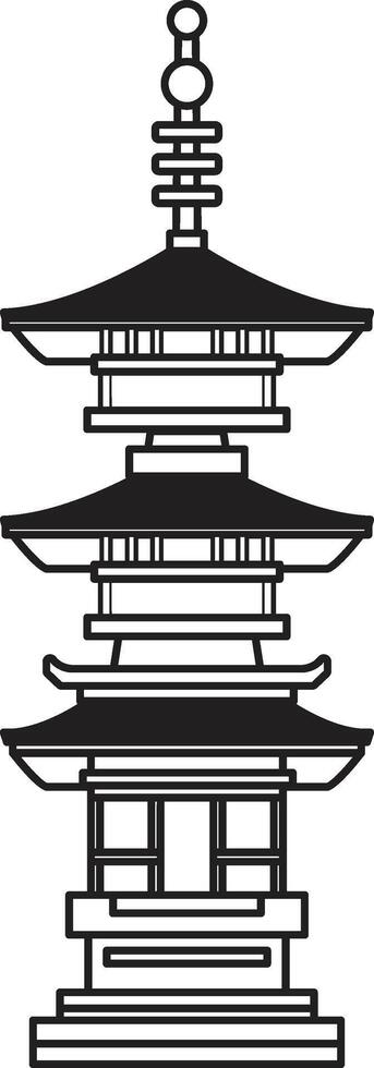 mano dibujado japonés y chino estilo pabellones o pagodas en plano estilo vector