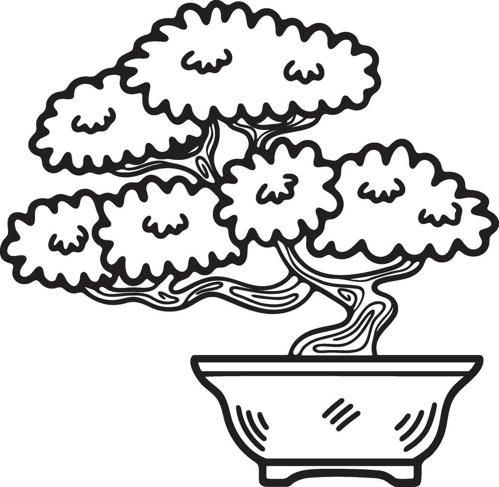 Hand Drawn Japanese and Chinese style bonsai trees in flat style vector