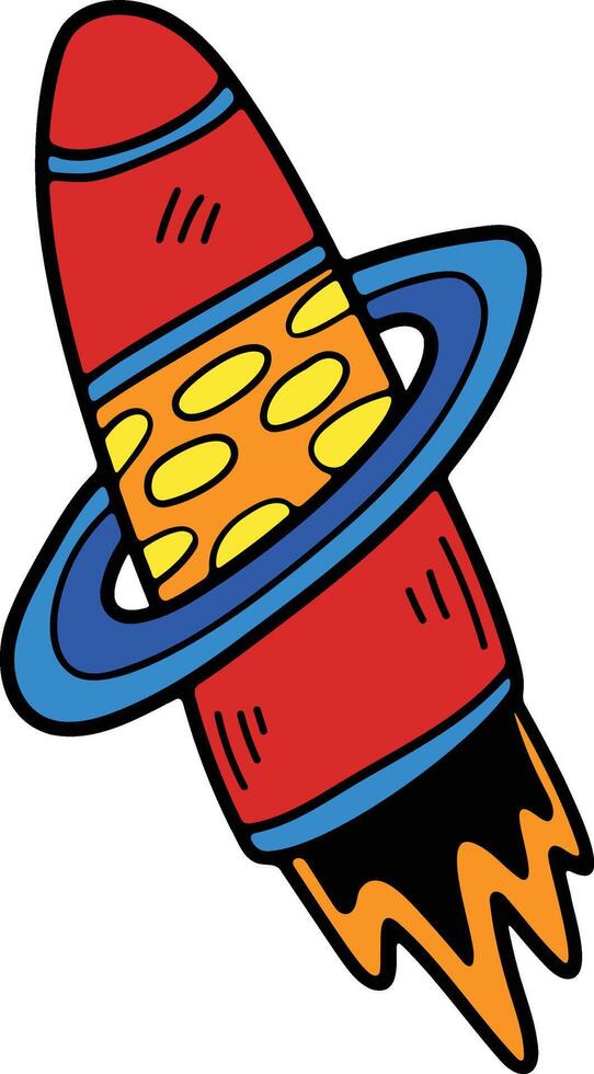 Hand Drawn rocket and space in flat style vector