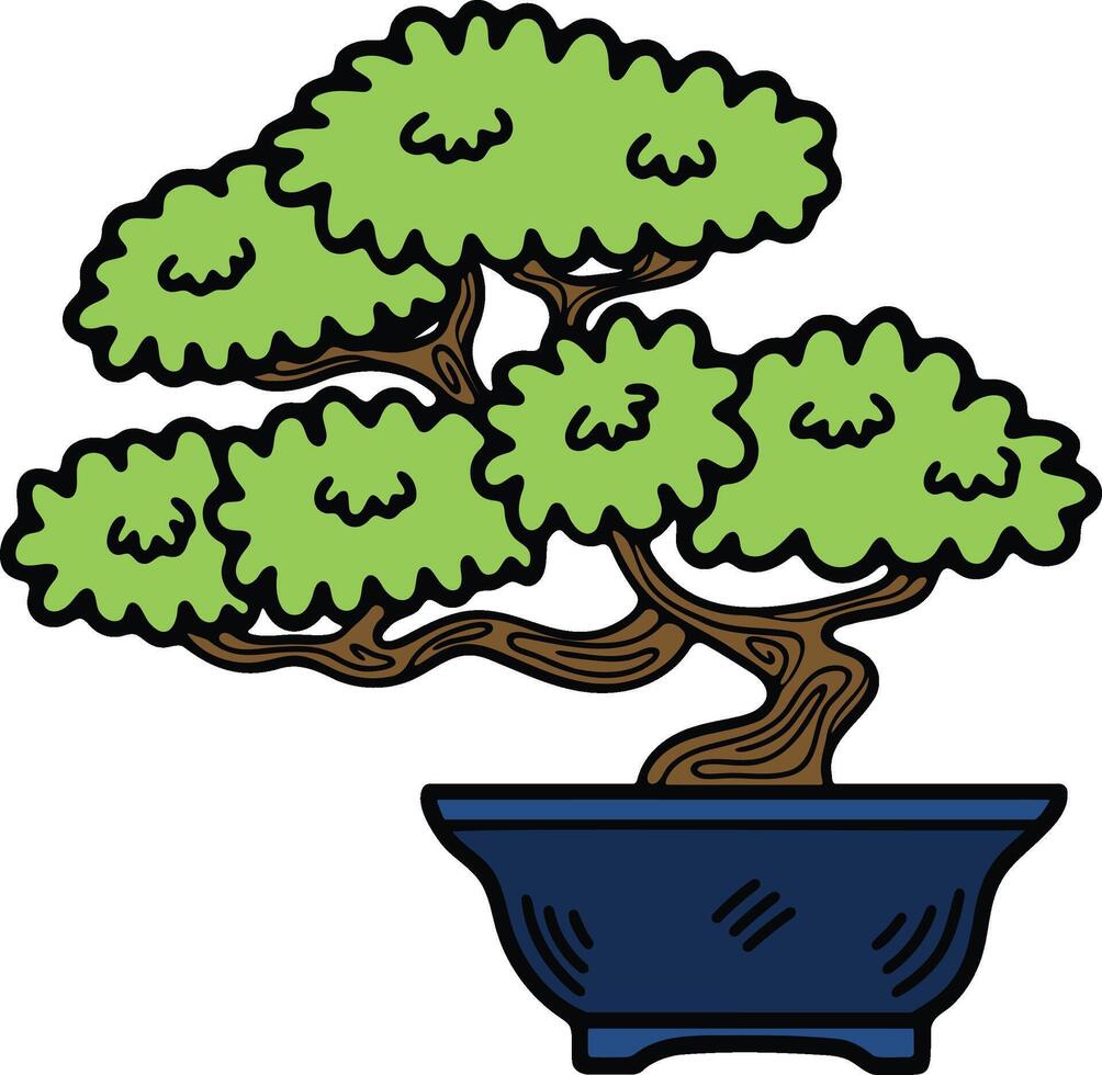 Hand Drawn Japanese and Chinese style bonsai trees in flat style vector