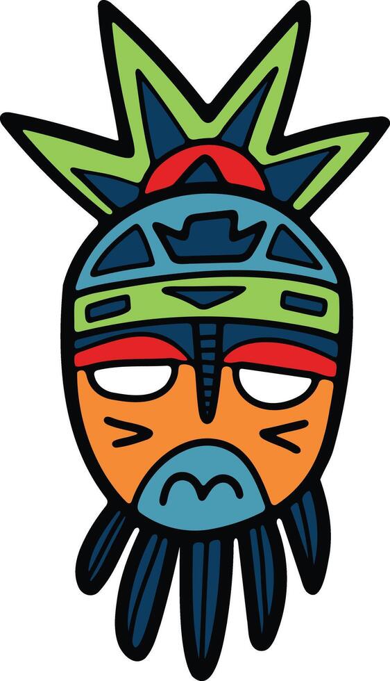 mano dibujado tribal máscara en plano estilo vector