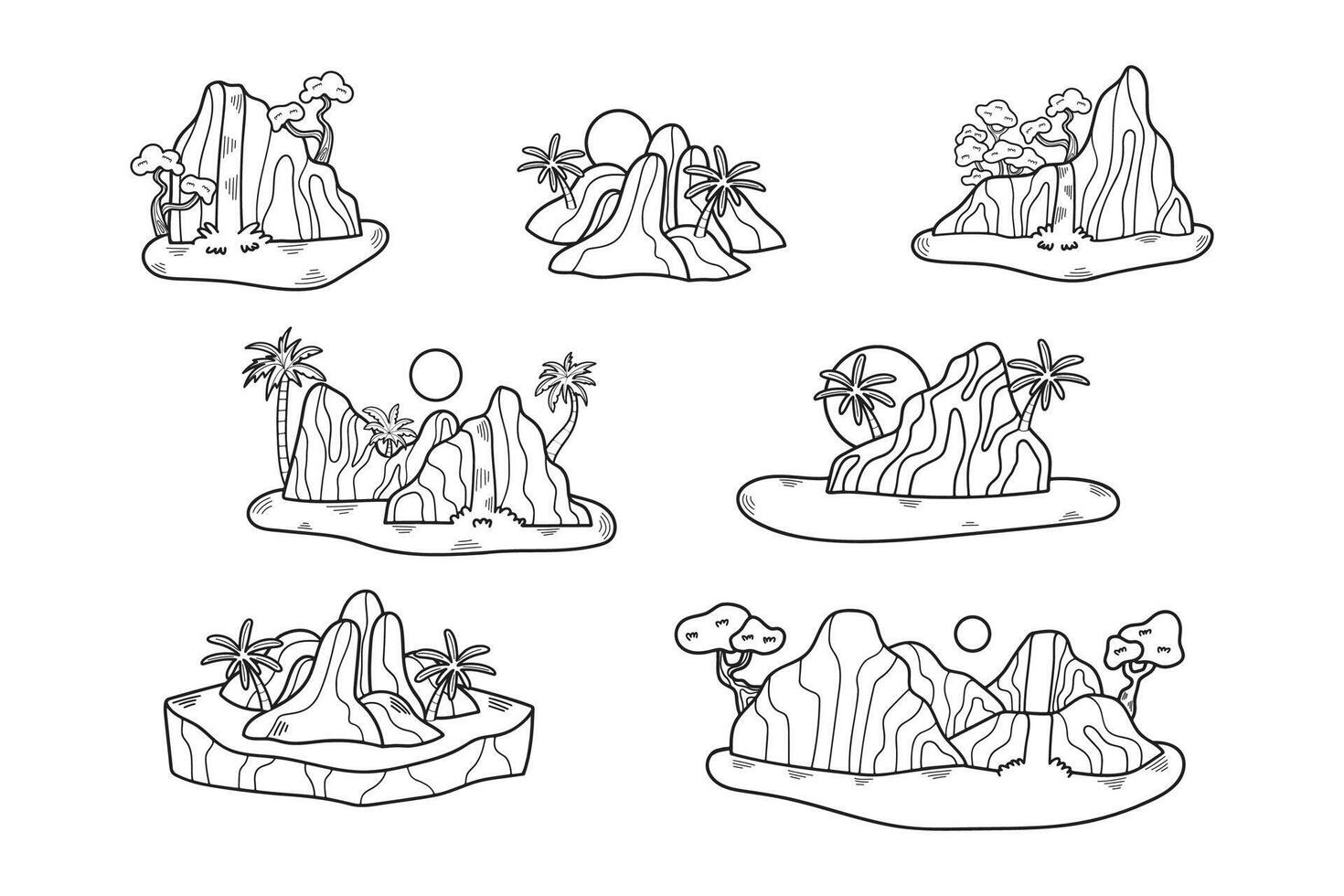 Hand Drawn island and waterfall in flat style vector