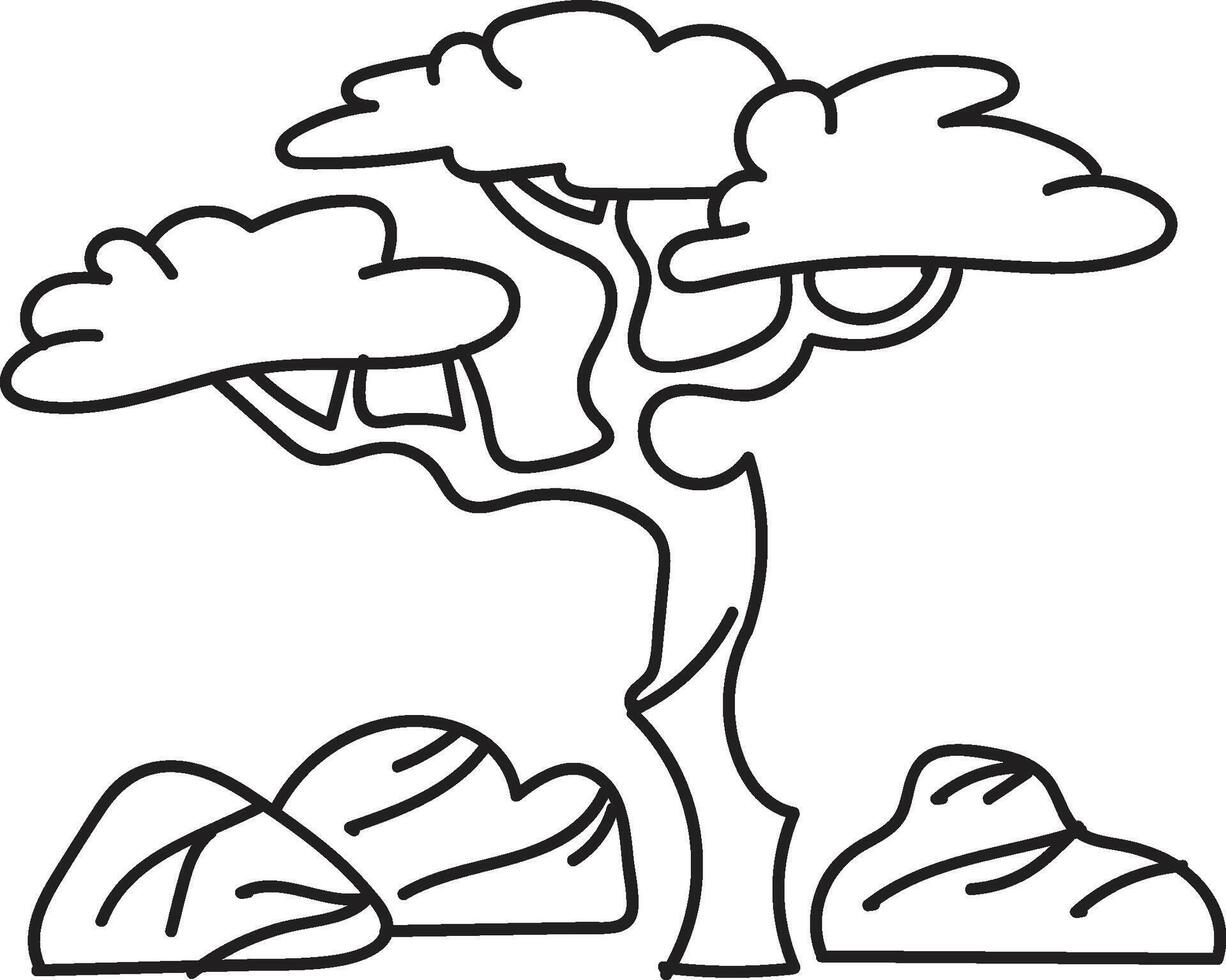 Hand Drawn Japanese and Chinese style bonsai trees in flat style vector