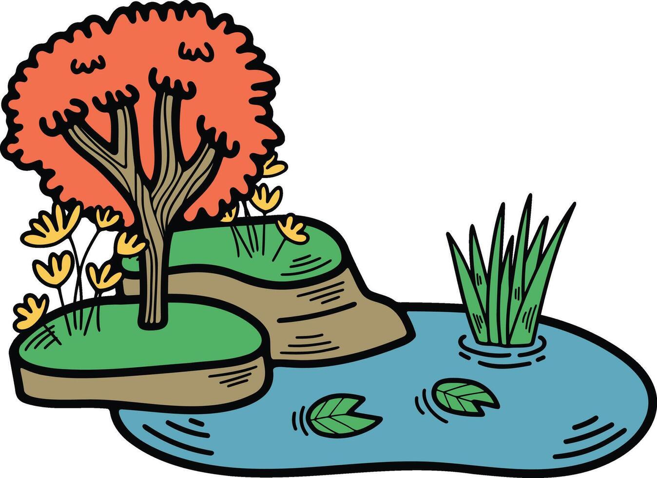 Hand Drawn natural island in flat style vector