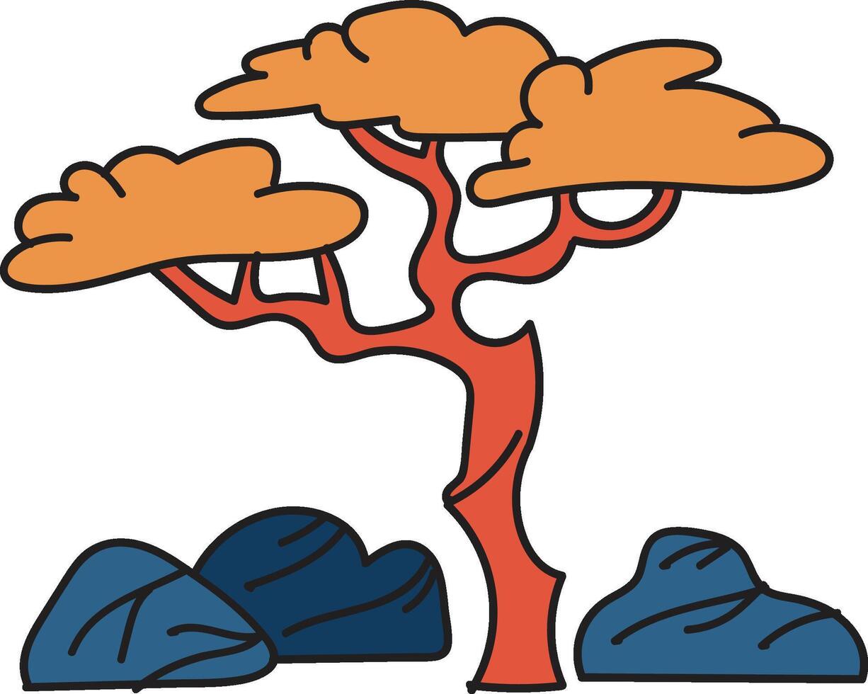 Hand Drawn Japanese and Chinese style bonsai trees in flat style vector