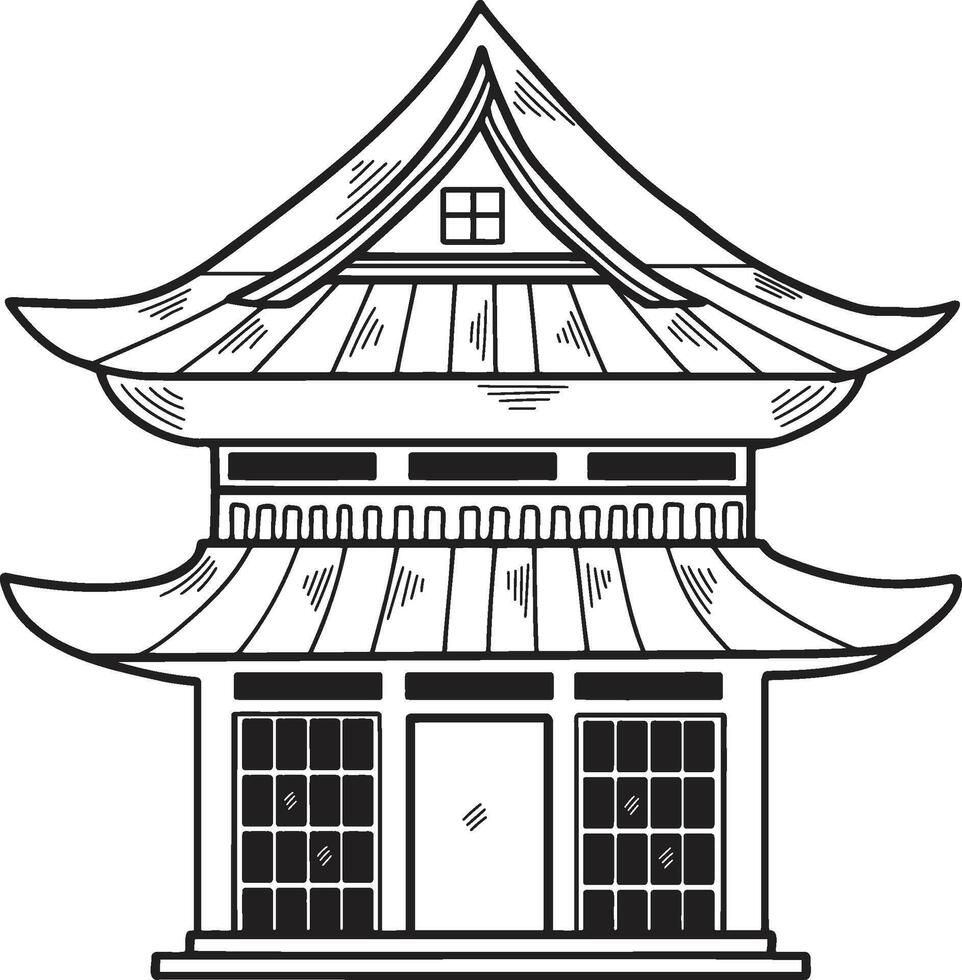 mano dibujado japonés y chino estilo pabellones o pagodas en plano estilo vector