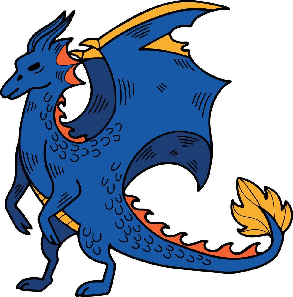 Hand Drawn dragon character in flat style vector
