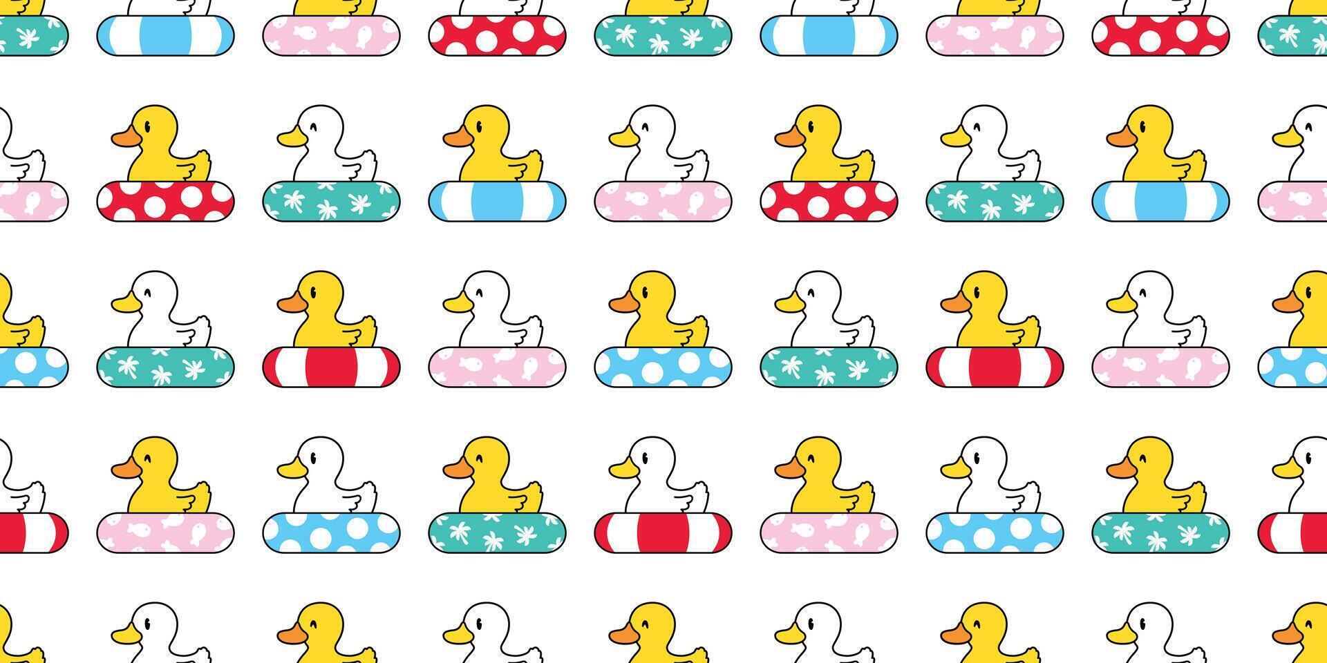 duck seamless pattern vector rubber duck swimming ring pool ocean beach bird farm cartoon scarf isolated repeat wallpaper tile background illustration doodle animal design