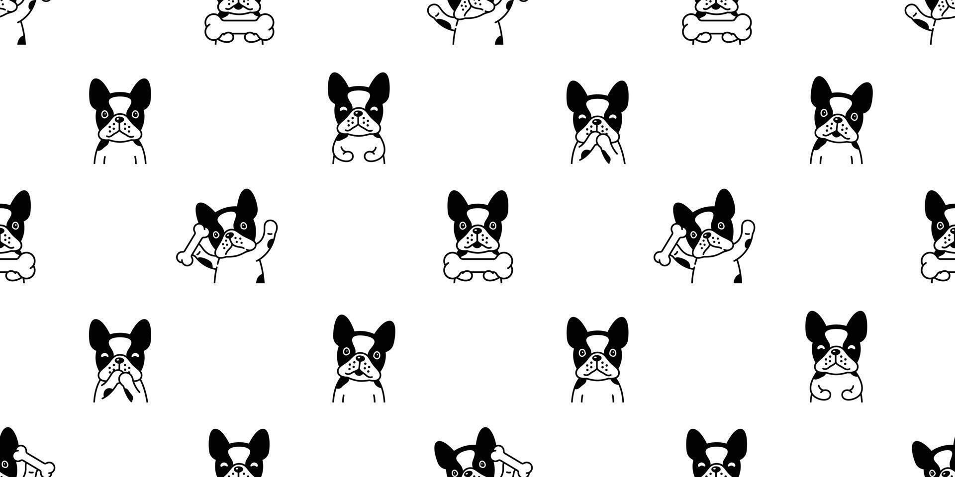 dog seamless pattern french bulldog vector bone pet puppy happy animal scarf isolated repeat wallpaper tile background cartoon illustration doodle design