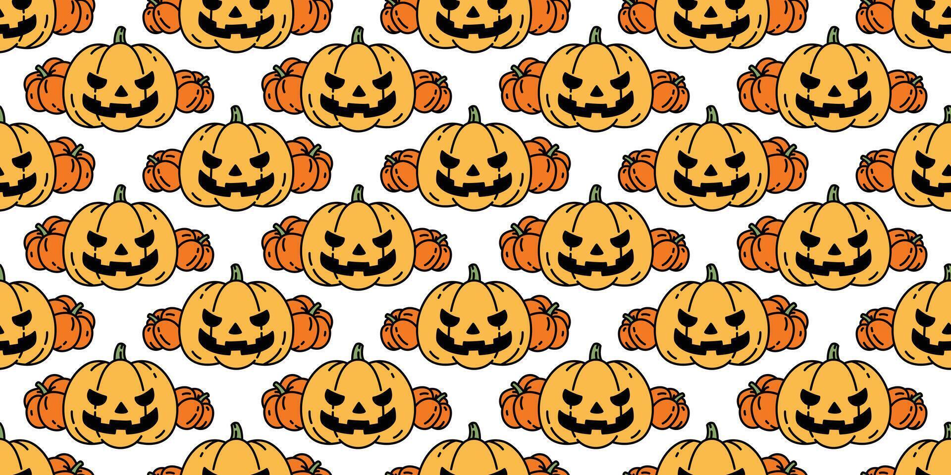 pumpkin Halloween seamless pattern vector cartoon ghost scarf isolated tile background repeat wallpaper illustration icon doodle design