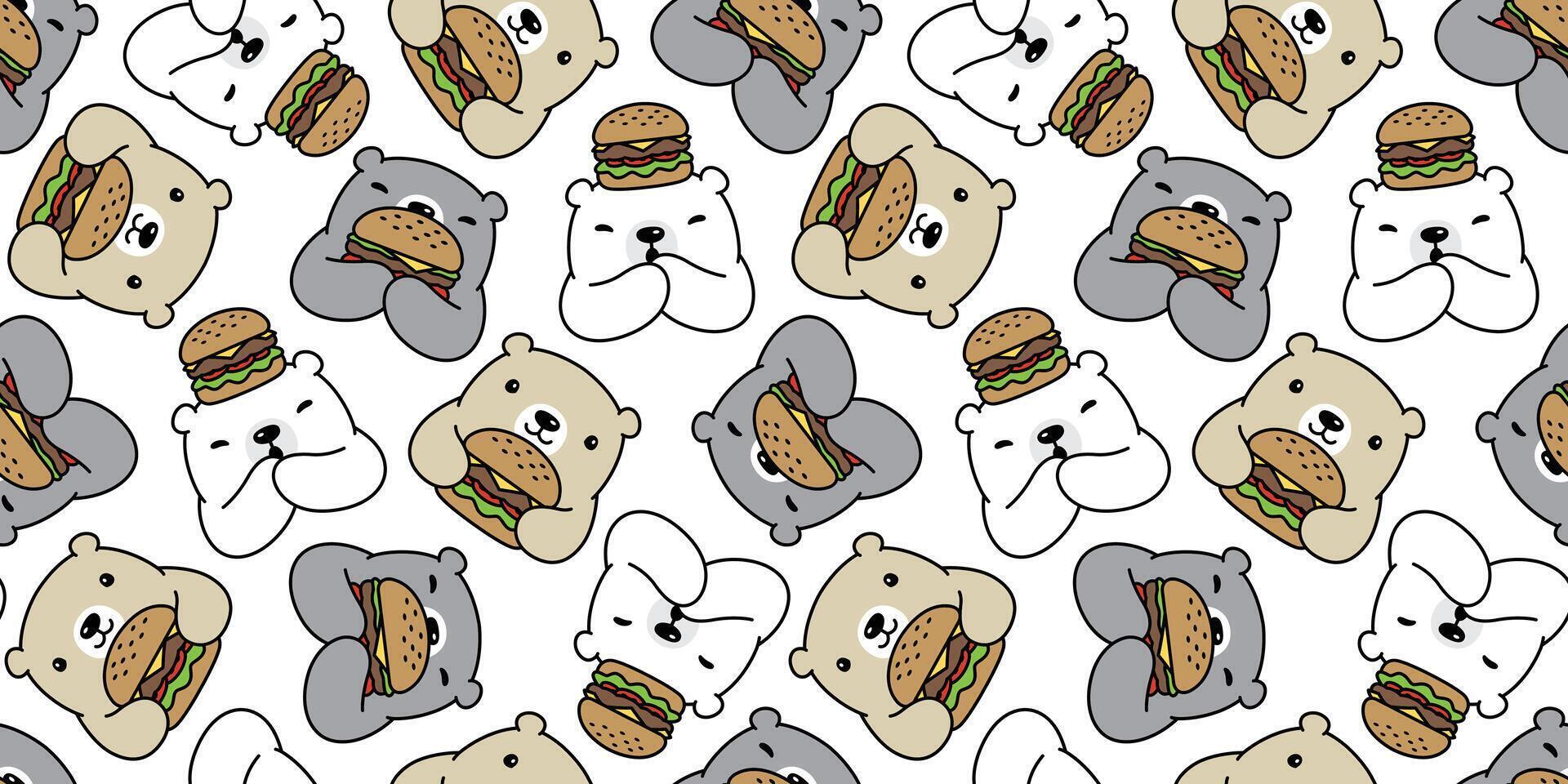 oso sin costura modelo polar oso vector hamburguesa dibujos animados bufanda aislado repetir fondo de pantalla loseta antecedentes garabatear ilustración diseño