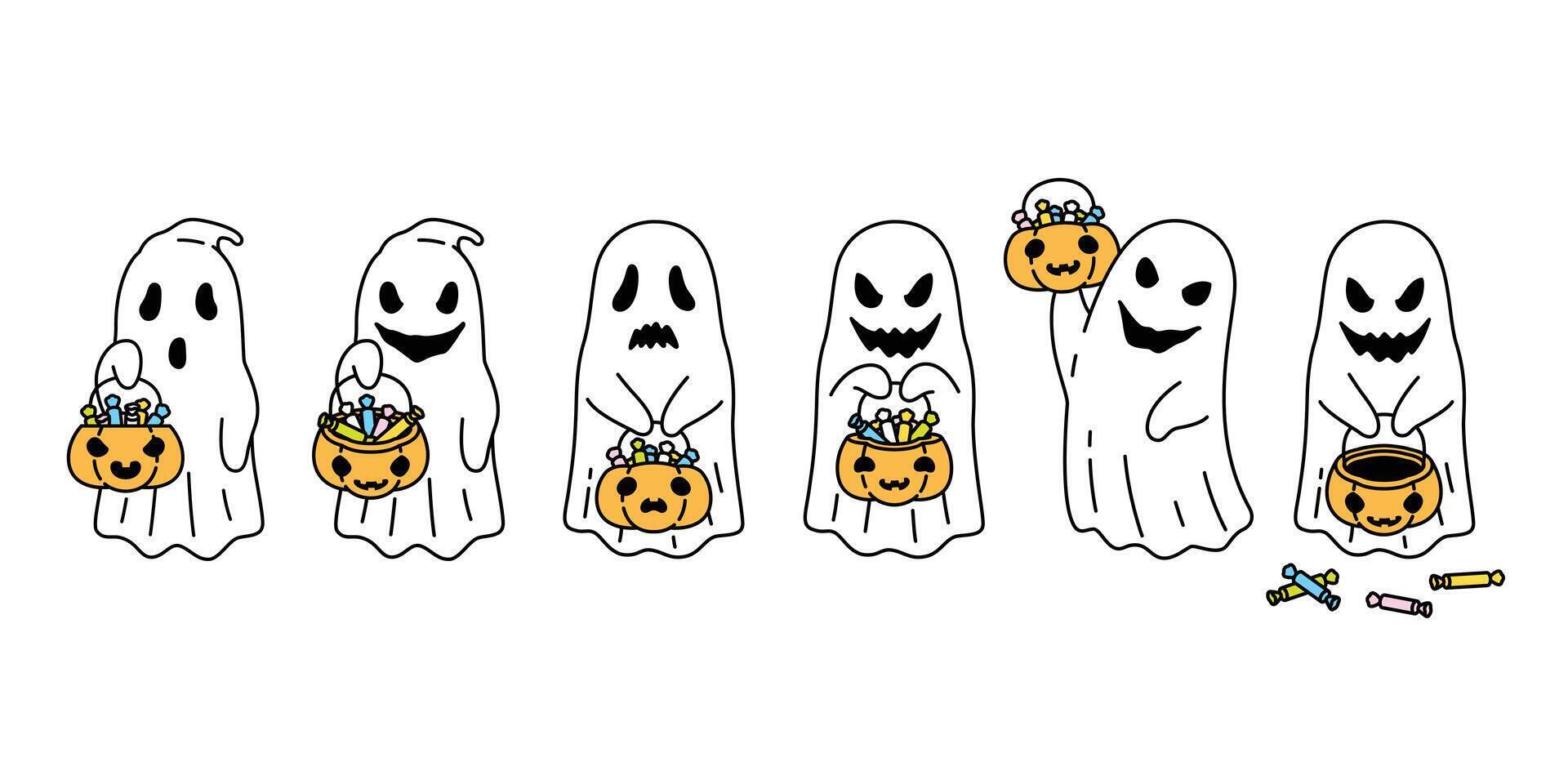 Ghost vector spooky Halloween icon pumpkin basket candy logo symbol cartoon character doodle evil illustration design