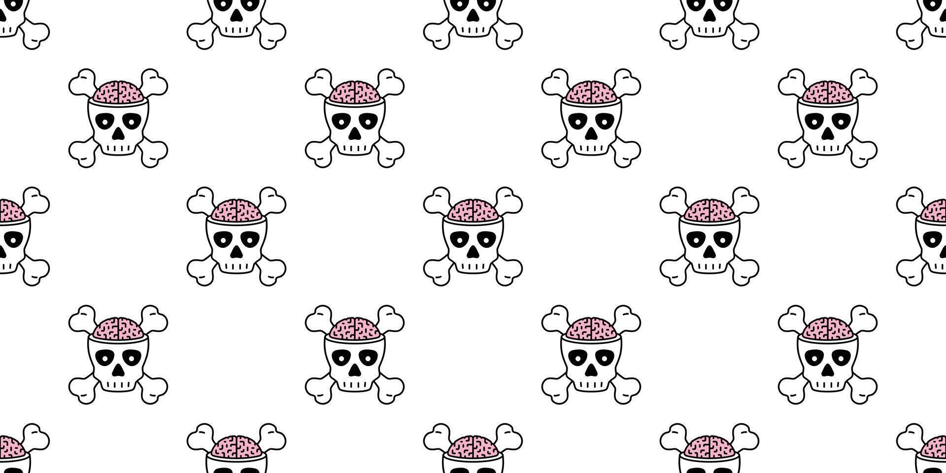 skull Halloween seamless pattern crossbones pirate brain vector zombie symbol ghost scarf isolated repeat wallpaper tile background cartoon doodle illustration design
