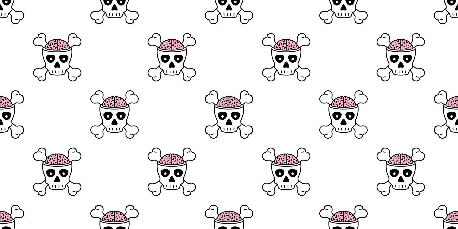 skull Halloween seamless pattern crossbones pirate brain vector zombie symbol ghost scarf isolated repeat wallpaper tile background cartoon doodle illustration design