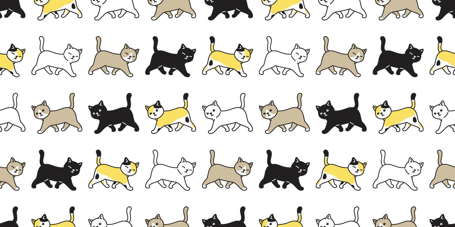 cat seamless pattern kitten calico vector pet walking scarf isolated repeat background cartoon animal tile wallpaper illustration doodle design