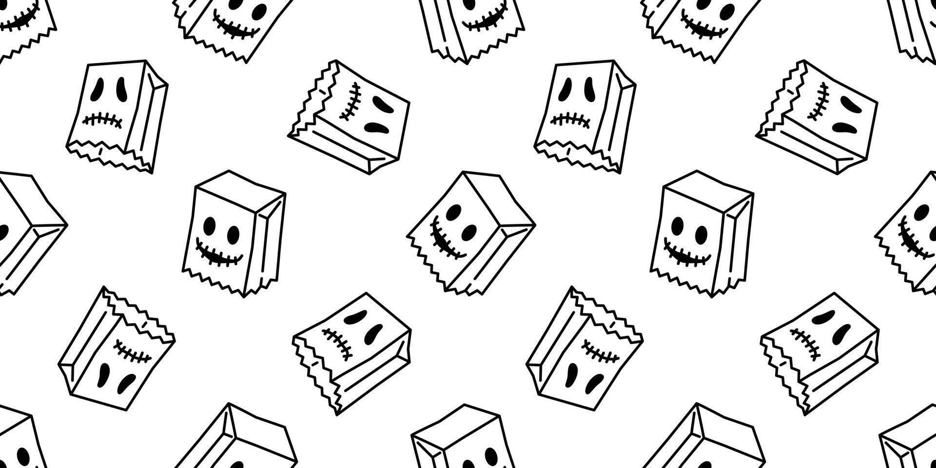 Ghost seamless pattern Halloween spooky cartoon vector paper bag scarf isolated tile background repeat wallpaper evil devil doodle illustration gift wrap paper design
