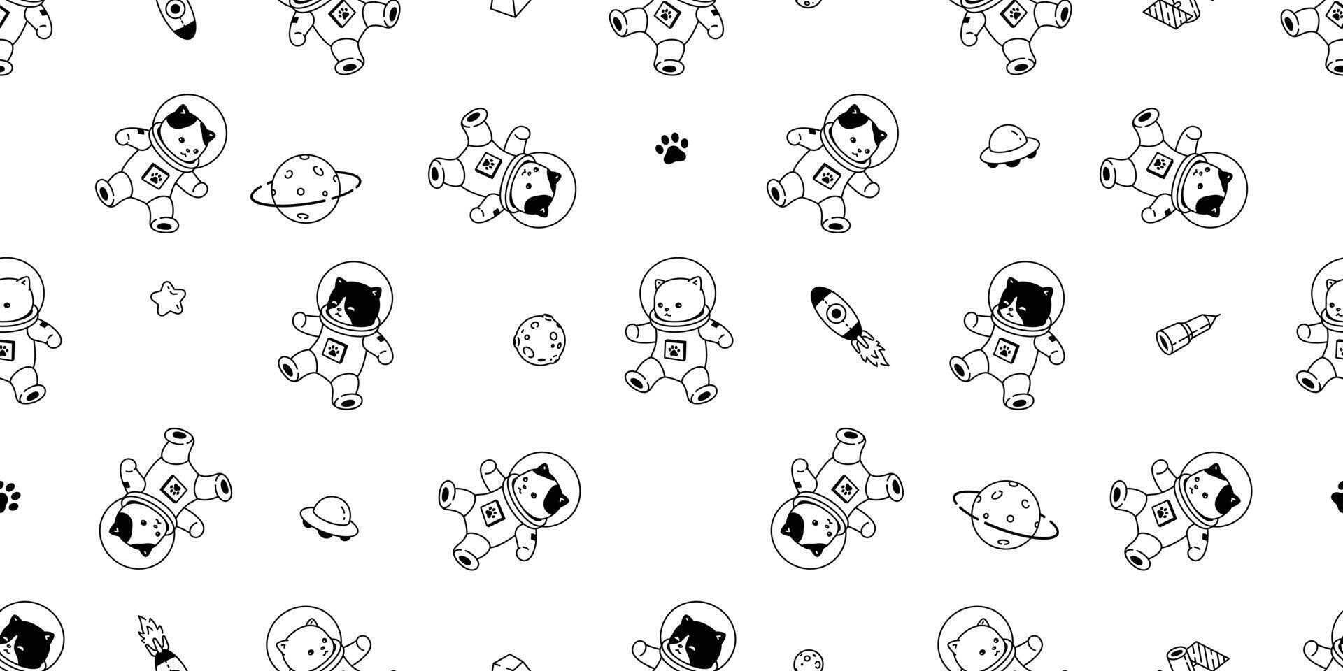 cat seamless pattern kitten vector space suit calico spaceship ufo Galaxy star pet animal scarf isolated tile background repeat wallpaper cartoon illustration doodle design