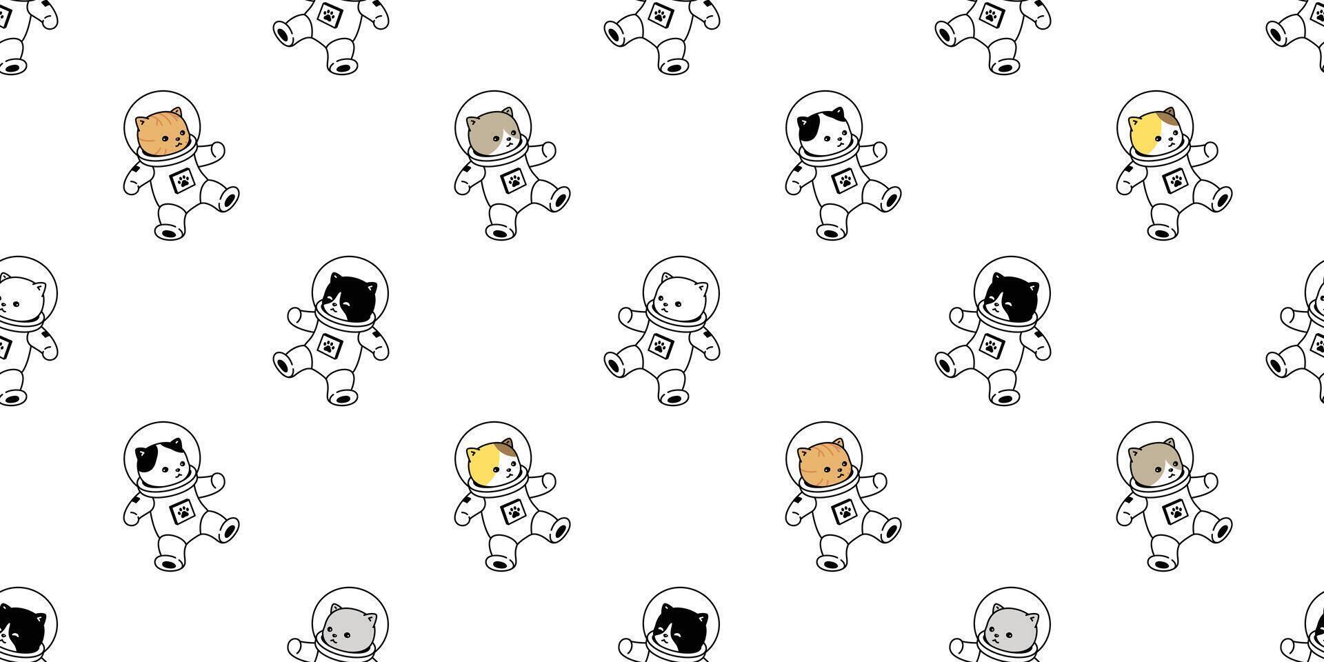 cat seamless pattern kitten vector space suit calico spaceship ufo Galaxy star pet animal tile background scarf isolated repeat wallpaper cartoon illustration doodle design