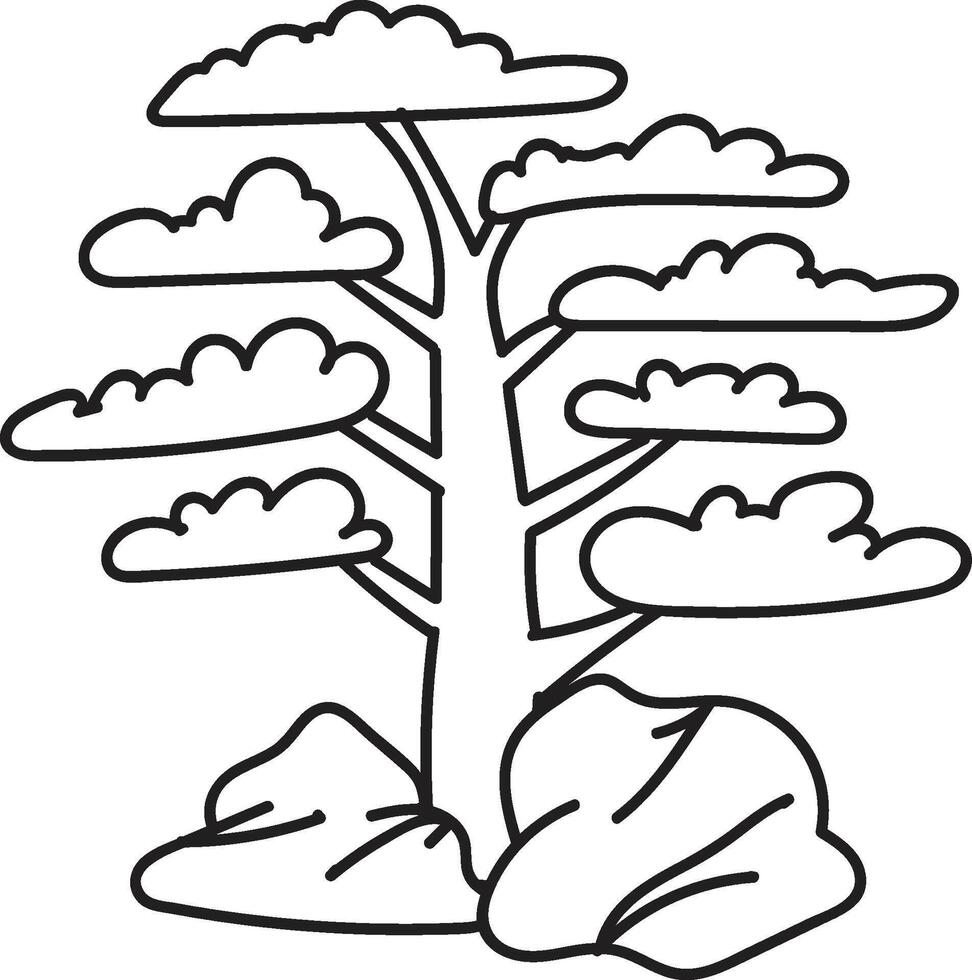 Hand Drawn Japanese and Chinese style bonsai trees in flat style vector