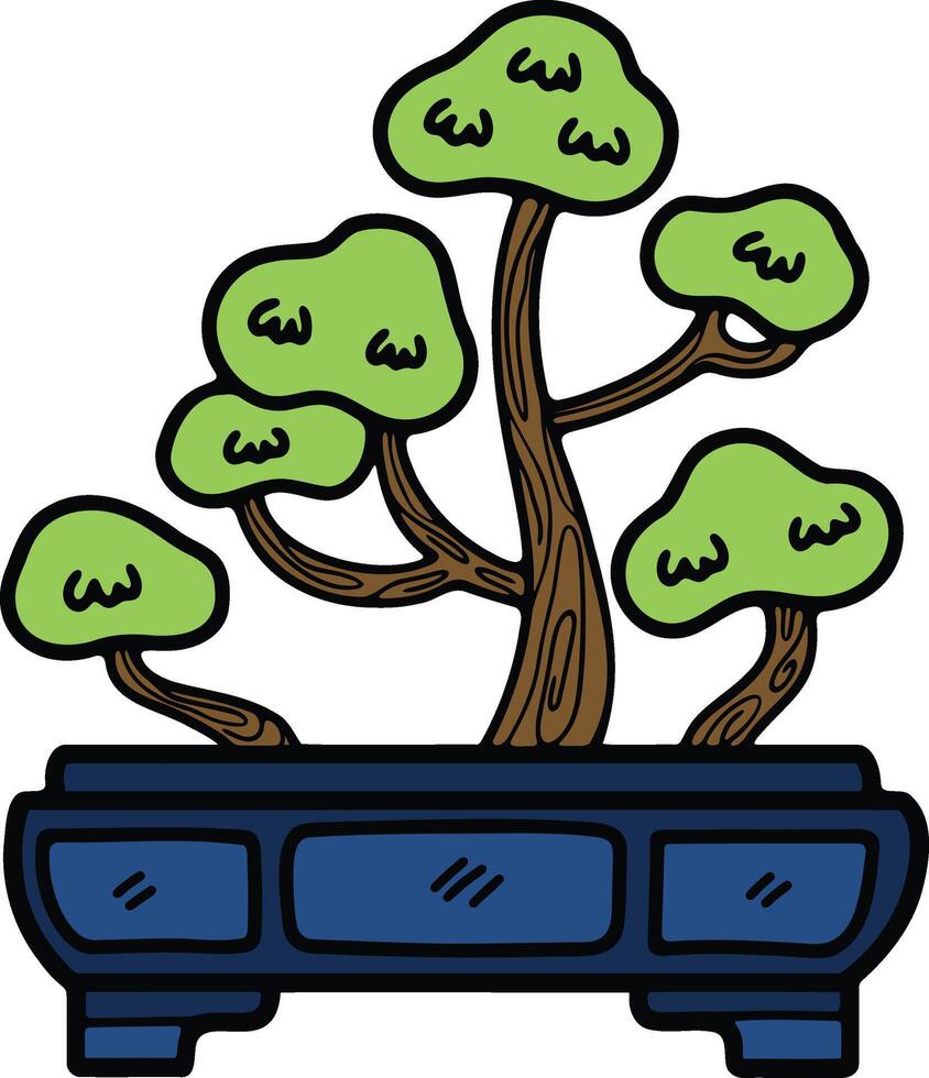 mano dibujado japonés y chino estilo bonsai arboles en plano estilo vector