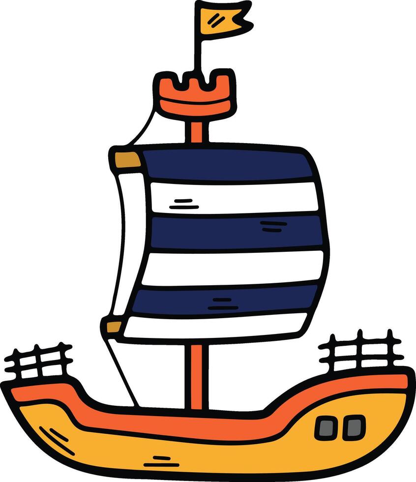 Hand Drawn Sailboat or fishing boat in flat style vector