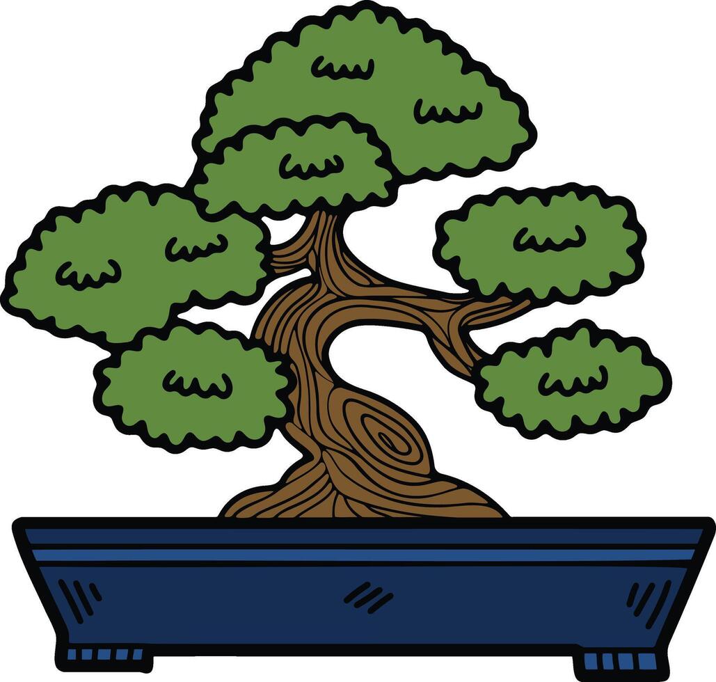 Hand Drawn Japanese and Chinese style bonsai trees in flat style vector