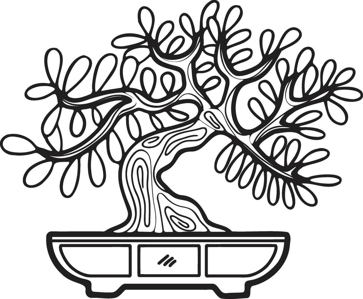 Hand Drawn Japanese and Chinese style bonsai trees in flat style vector