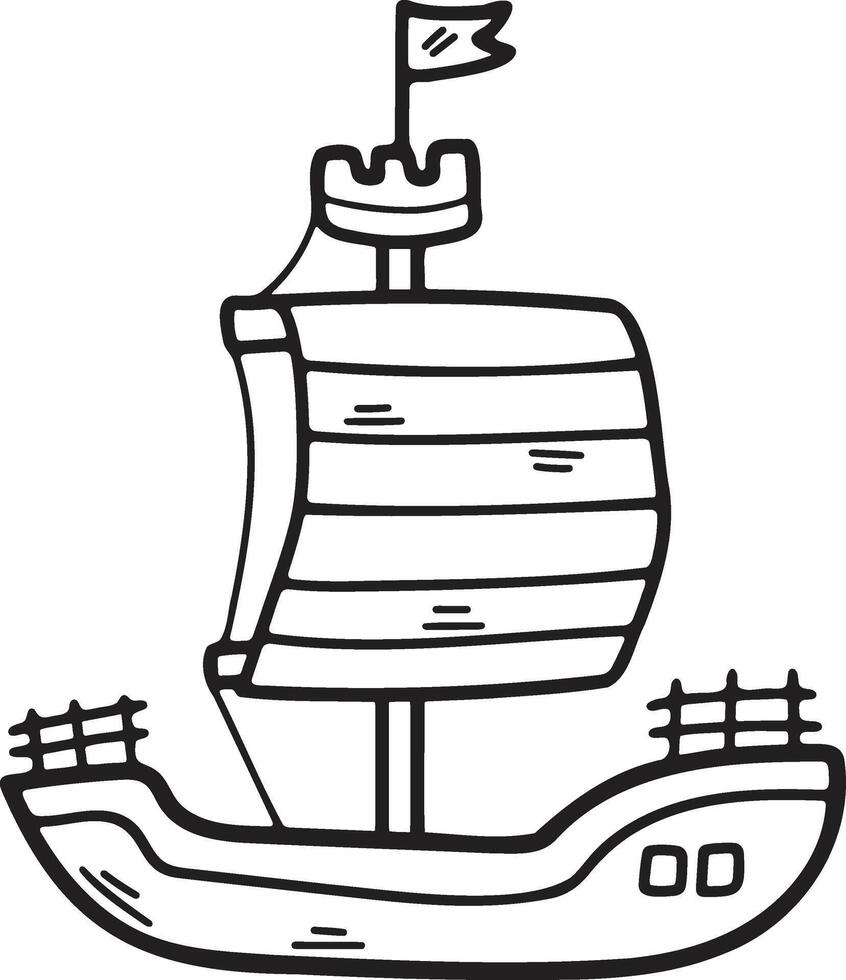 mano dibujado velero o pescar barco en plano estilo vector