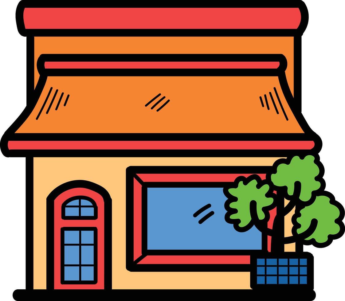 mano dibujado tienda frentes y edificios en plano estilo vector