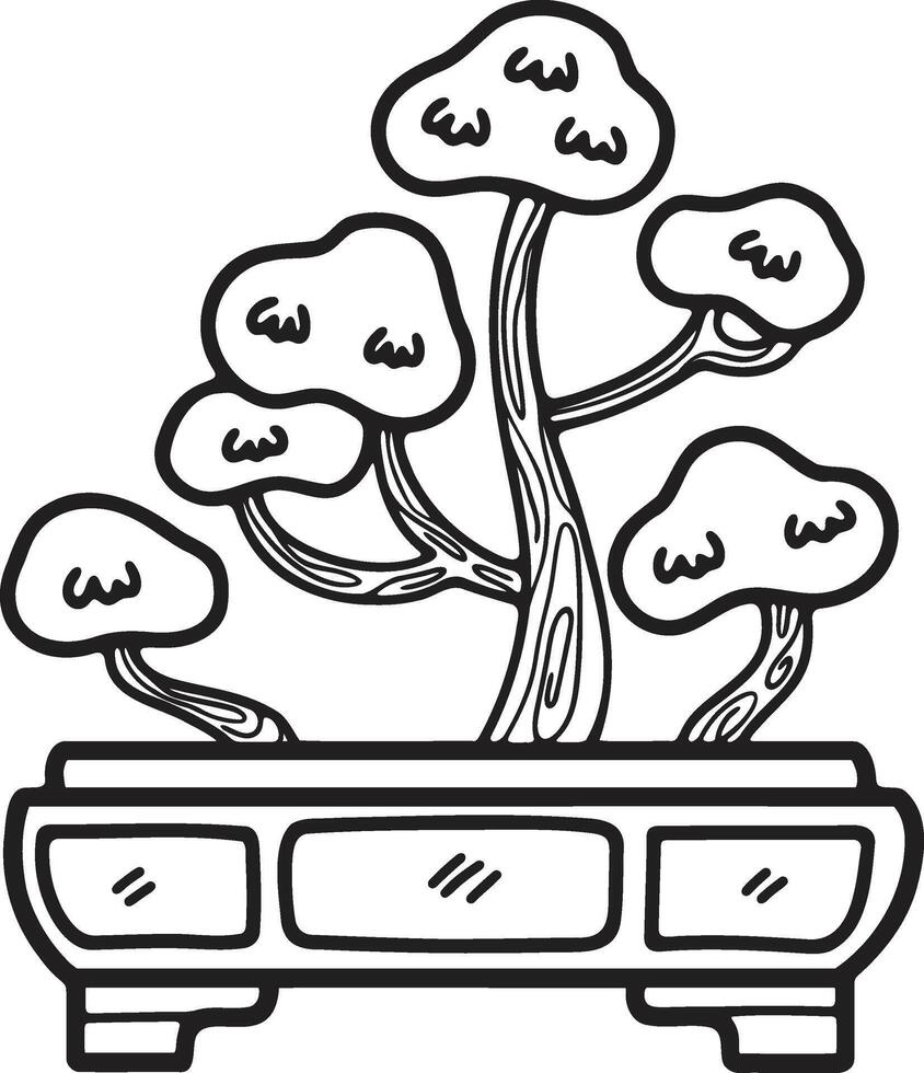 mano dibujado japonés y chino estilo bonsai arboles en plano estilo vector