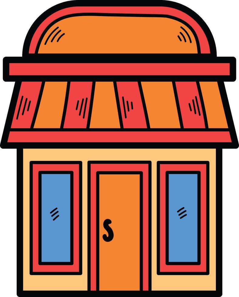 Hand Drawn Shop fronts and buildings in flat style vector