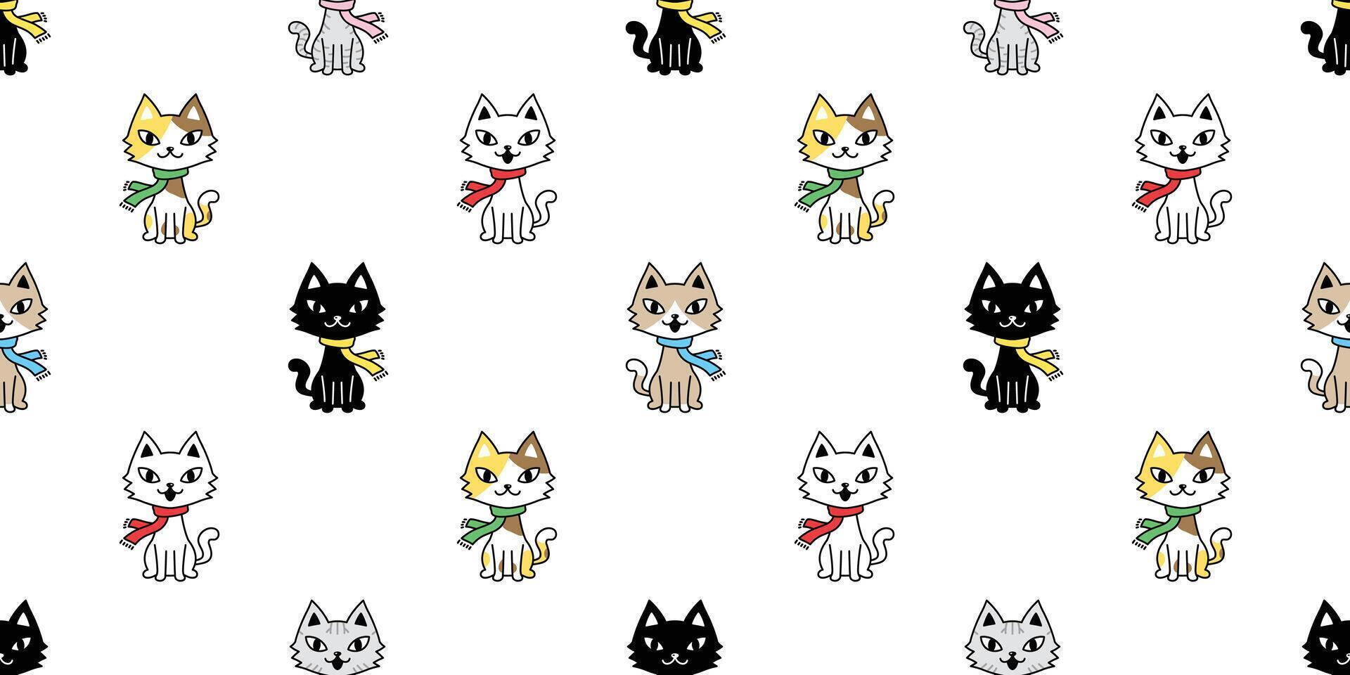 cat seamless pattern christmas scarf kitten vector calico cartoon collar isolated repeat wallpaper tile background character doodle illustration design