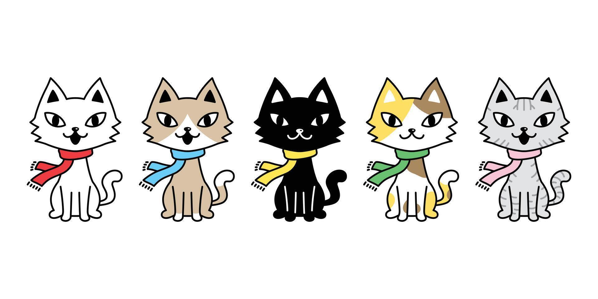 gato vector icono calicó gatito Navidad bufanda personaje dibujos animados mascota raza logo símbolo garabatear ilustración animal diseño