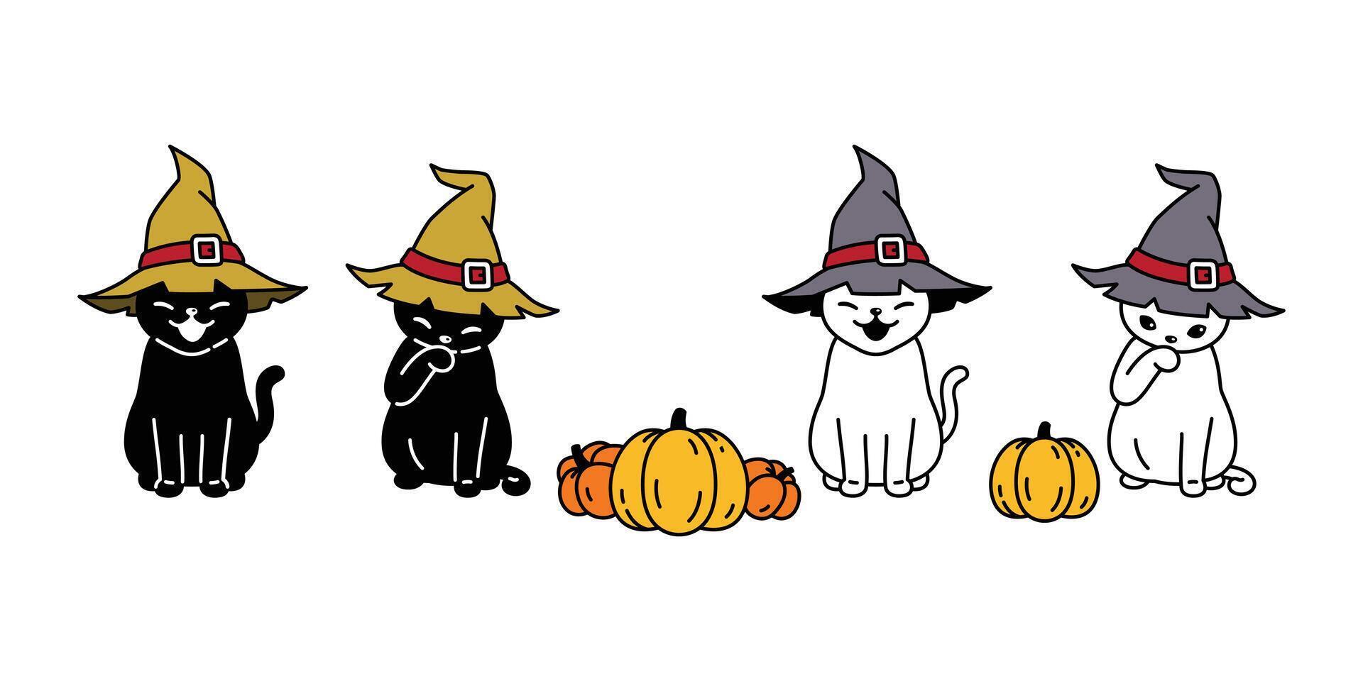 cat vector Halloween pumpkin kitten black witch hat calico icon logo symbol ghost character cartoon doodle illustration design
