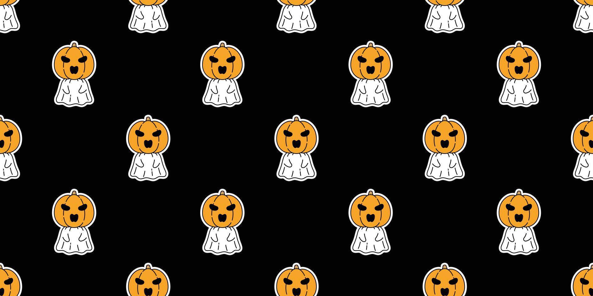 Ghost seamless pattern Halloween spooky pumpkin cartoon vector gift wrap paper scarf isolated repeat wallpaper tile background devil evil doodle illustration black design