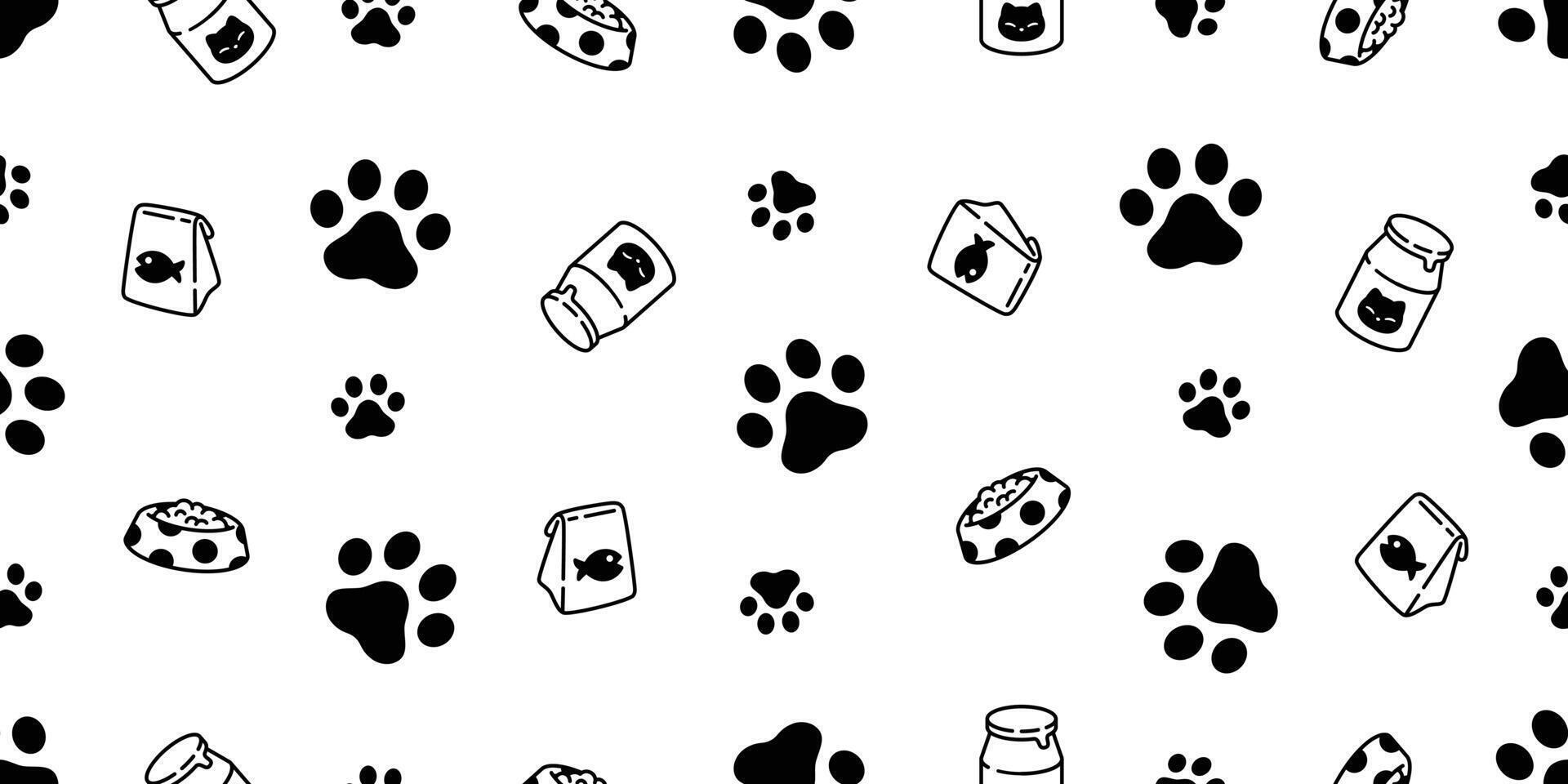 cat paw seamless pattern footprint kitten food bowl milk calico vector pet scarf isolated repeat background cartoon animal tile wallpaper illustration doodle design