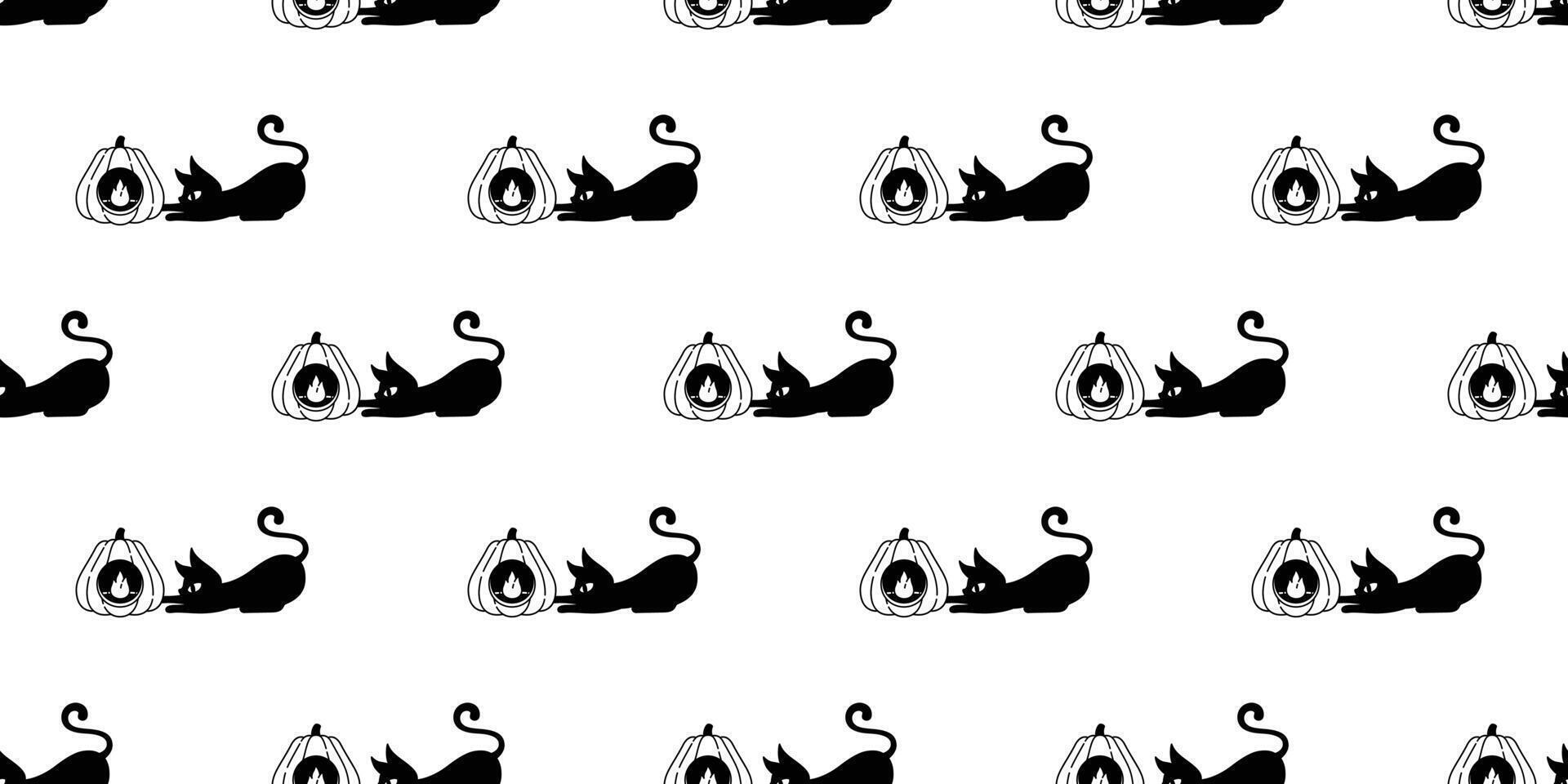 cat seamless pattern Halloween kitten vector calico pumpkin lamp cartoon repeat wallpaper scarf isolated tile background doodle character illustration design