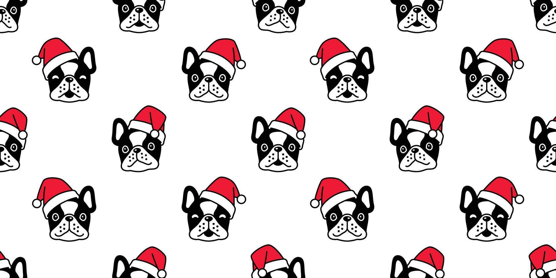 perro sin costura modelo Navidad francés buldog Papa Noel claus sombrero vector cabeza bufanda aislado dibujos animados repetir fondo de pantalla antecedentes loseta ilustración diseño