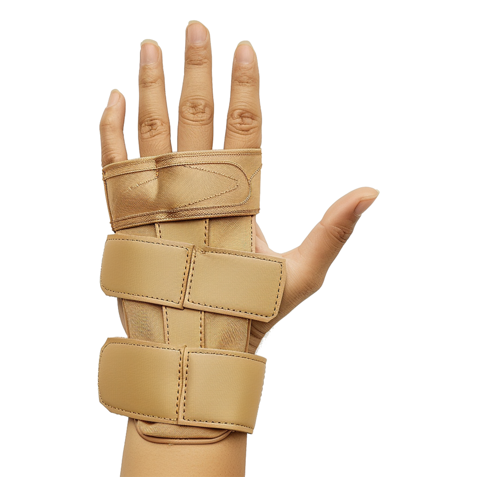 AI generated Hand splint with fingers beige isolated on transparent background png