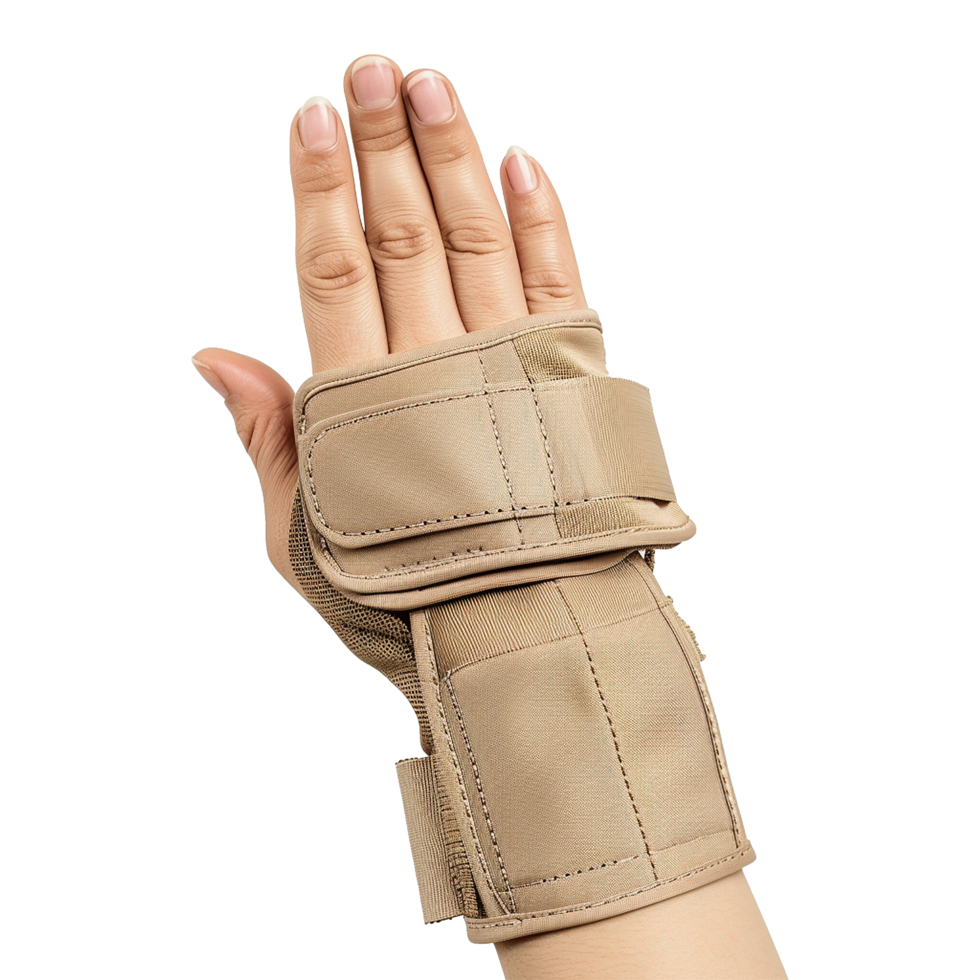 AI generated Hand splint with fingers beige isolated on transparent background png