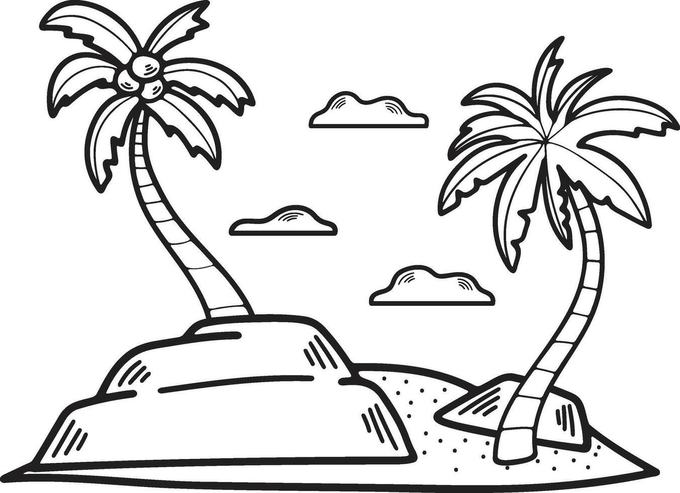 Hand Drawn Coconut tree in the middle of the sea in flat style vector