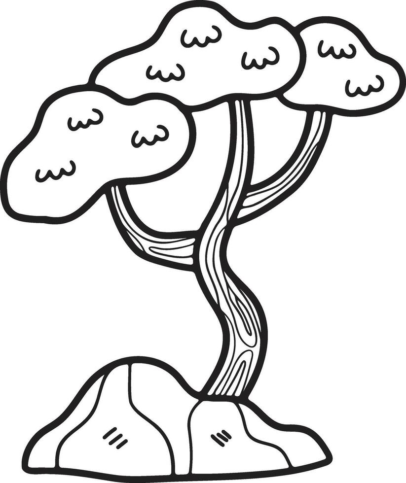 Hand Drawn Japanese and Chinese style bonsai trees in flat style vector