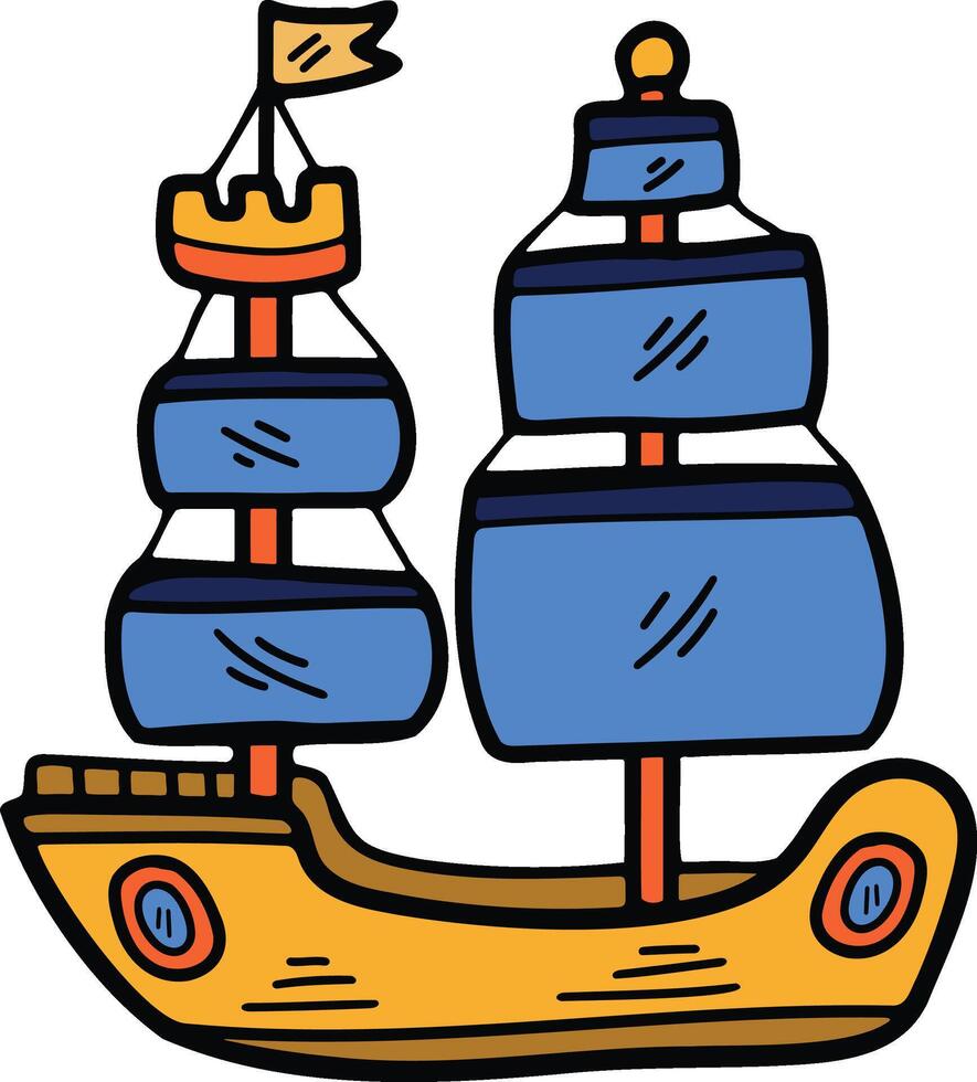 Hand Drawn Sailboat or fishing boat in flat style vector