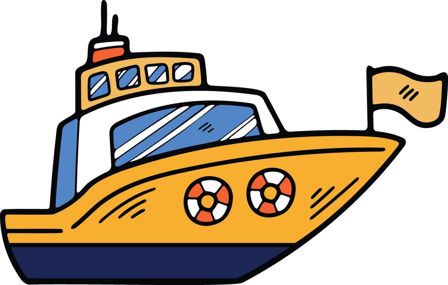 Hand Drawn Yacht or private boat in flat style vector