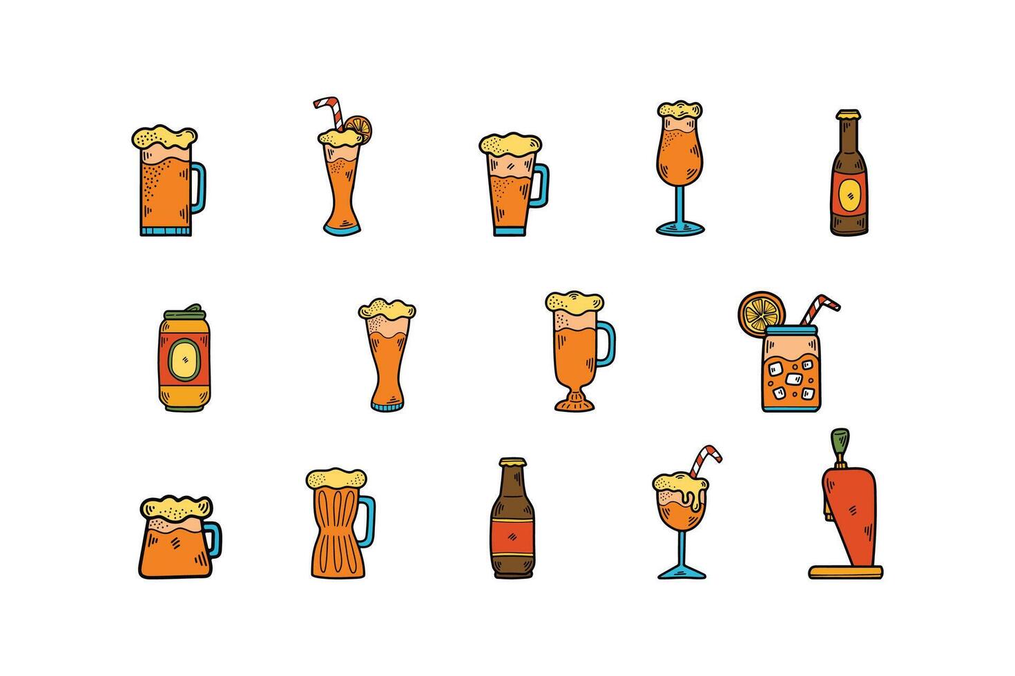 Hand Drawn Beer glasses and beer accessories in flat style vector